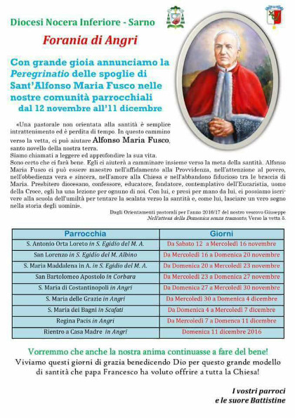 programma peregrinatio Sant'Alfonso Maria Fusco